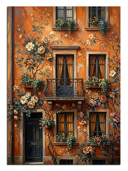 ev, çiçek, pencere, balkon, taş