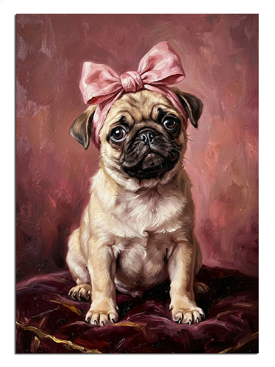 köpek, pug, fiyonk, pembe, sevimli