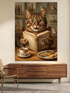 Kitap Okuyan Karizmatik Tekir Kedi Kanvas Tablo