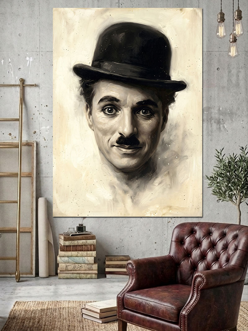 Klasik Şapkalı Charlie Chaplin Portresi Kanvas Tablo