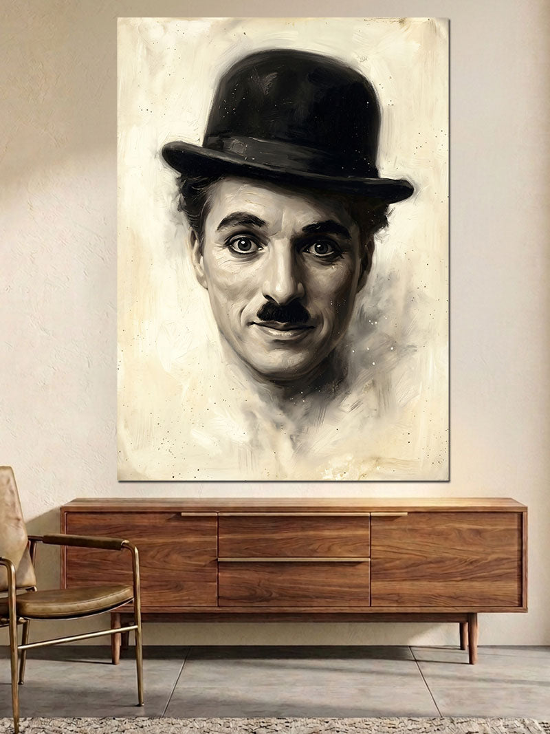 Klasik Şapkalı Charlie Chaplin Portresi Kanvas Tablo