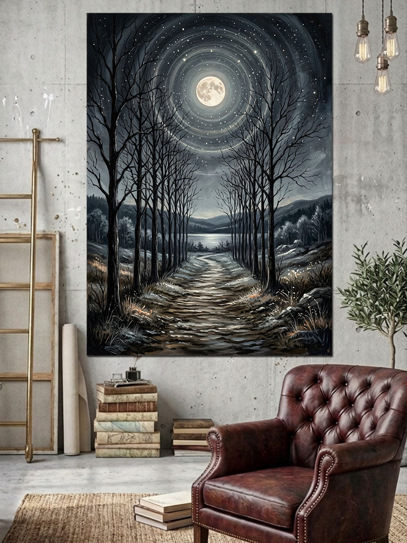 Gece Ormanı Ve Dairesel Gökyüzü Kanvas Tablo