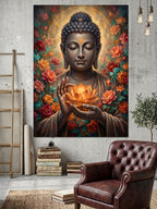 Çiçekler Arasında Meditasyon Yapan Buda Kanvas Tablo