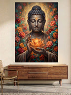 Çiçekler Arasında Meditasyon Yapan Buda Kanvas Tablo
