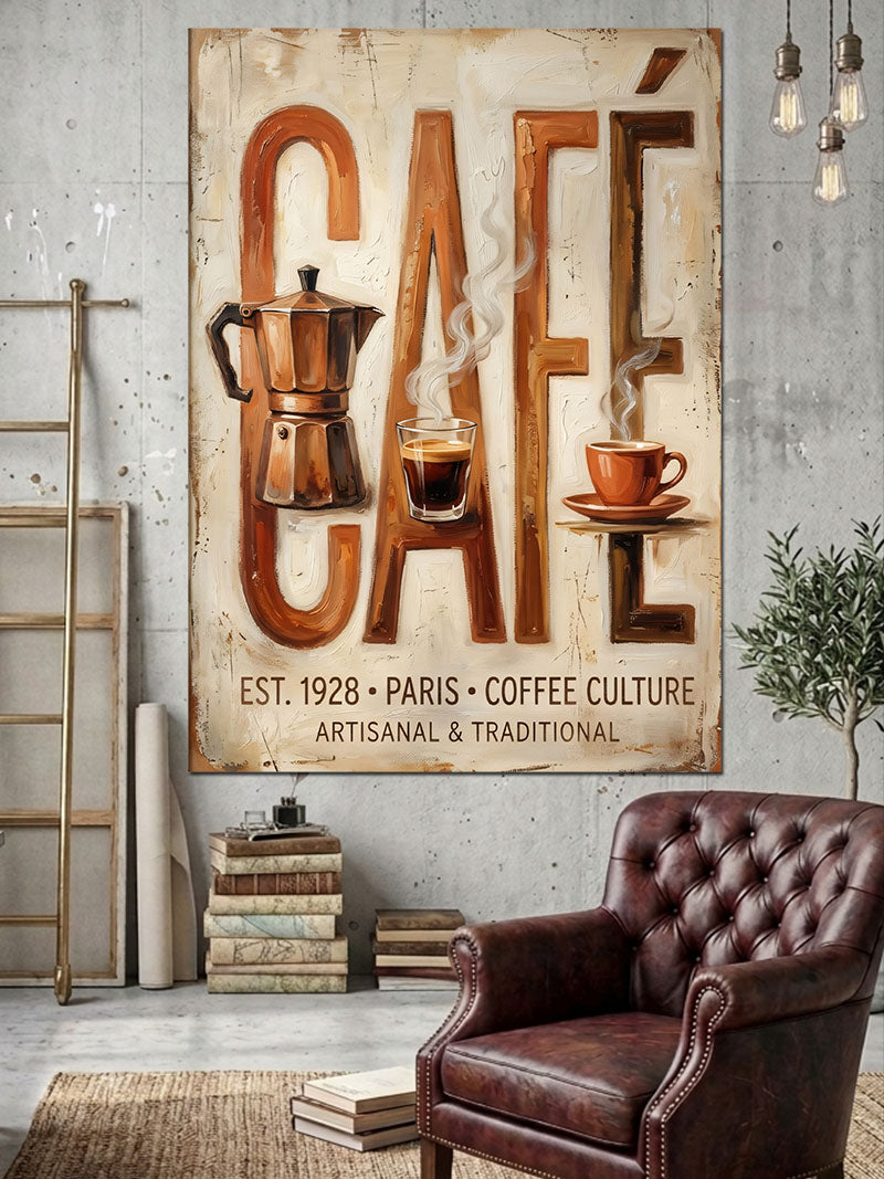 Kafe Yazısı Ve Moka Pot Kanvas Tablo