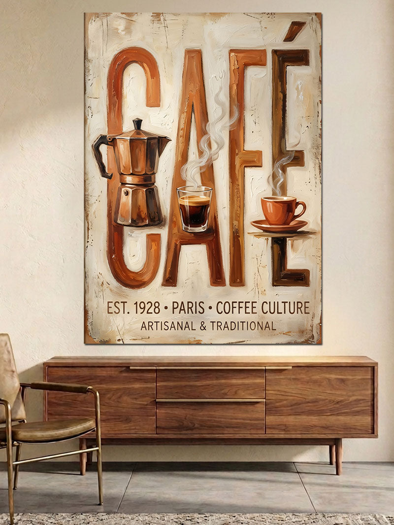 Kafe Yazısı Ve Moka Pot Kanvas Tablo