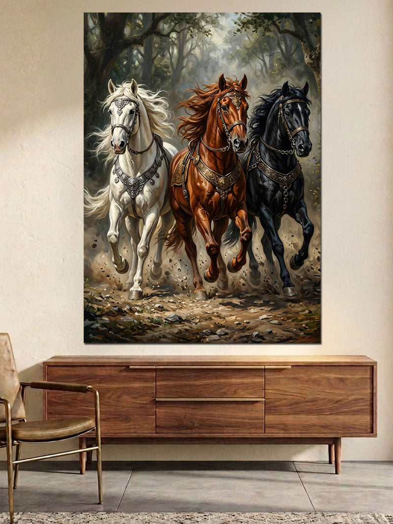 Dörtnala Koşan Üç Asil At Kanvas Tablo
