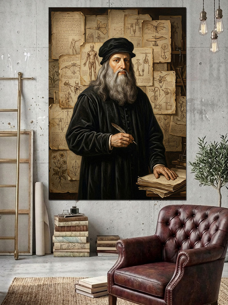 Çalışma Masasında Leonardo Da Vinci Kanvas Tablo