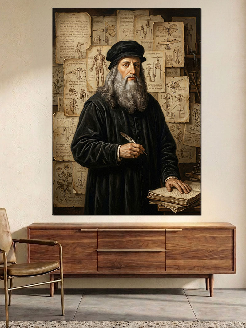 Çalışma Masasında Leonardo Da Vinci Kanvas Tablo