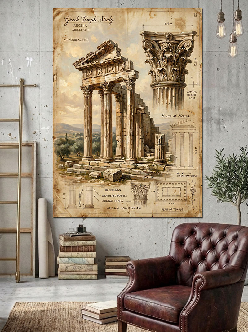 Antik Parşömen Üzerinde Roma Sütunları Kanvas Tablo