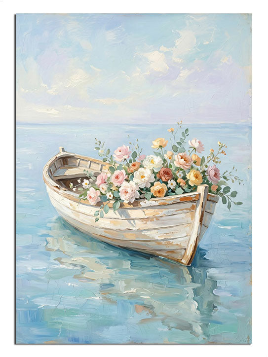 kayık, çiçek, deniz, gökyüzü, huzur