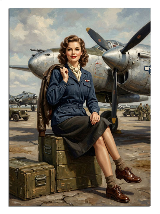 uçak, pilot, kadın, retro, moda