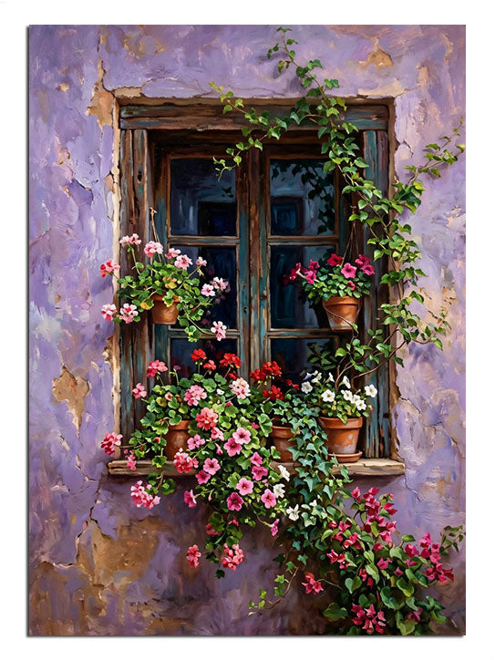 pencere, çiçek, mor, sarmaşık, doğa