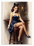 pin-up, kadın, retro, moda, mavi