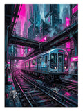 tren, metro, gece, neon, şehir