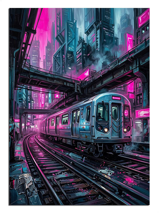 tren, metro, gece, neon, şehir