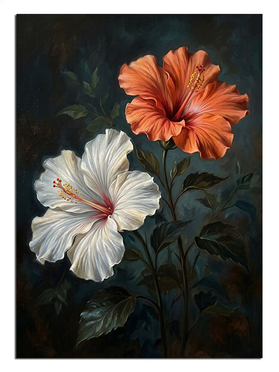 hibiskus, çiçek, beyaz, turuncu, doğa
