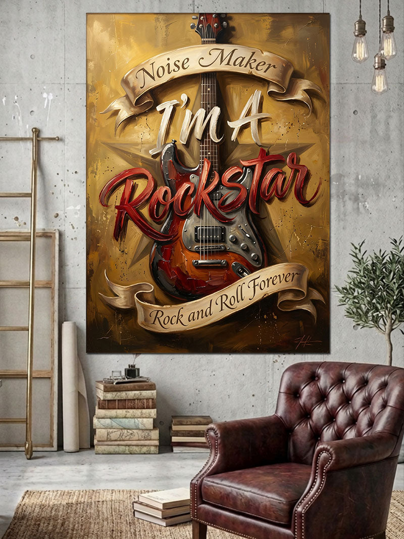 I'm A Rockstar Yazılı Gitar Kanvas Tablo