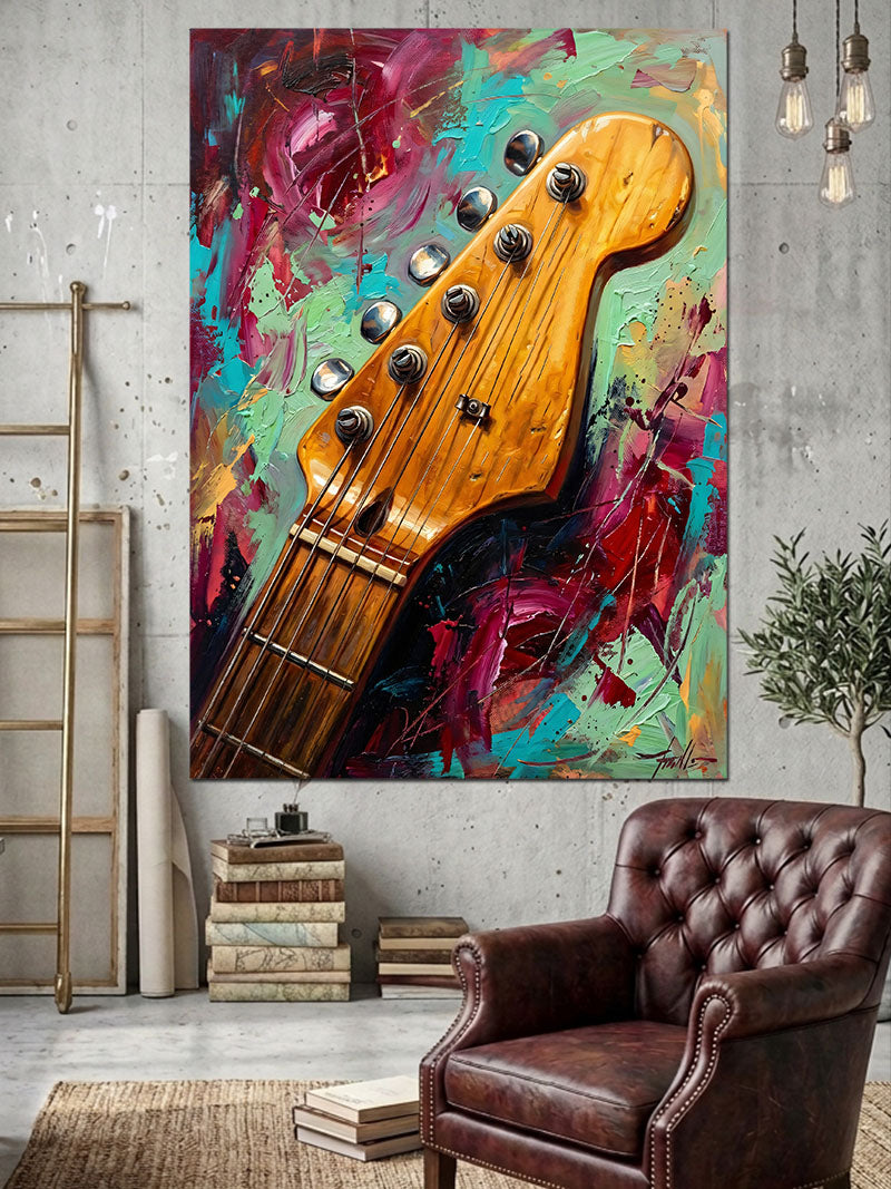 Renk Patlaması İçinde Elektro Gitar Kanvas Tablo
