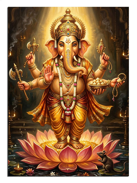 ganesha, hint tanrısı, altın heykel, spiritüel