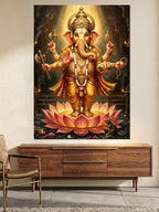 Lotus Üzerinde Altın Ganesha Heykeli Kanvas Tablo