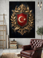 Altın İşlemeli Ay Yıldız Arması Kanvas Tablo