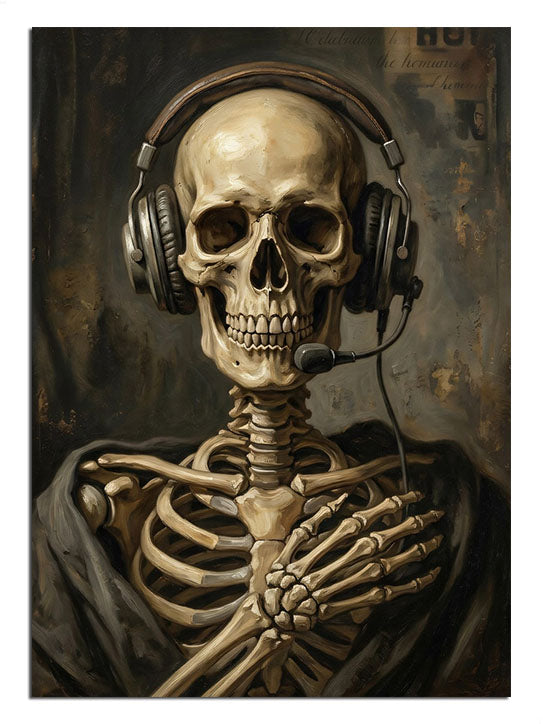 iskelet müzik, kulaklık, modern sanat, kurukafa