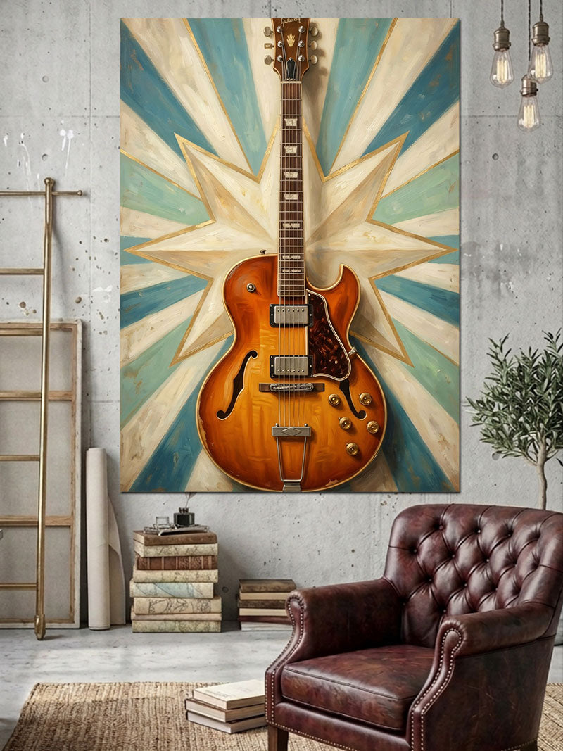 Işık Saçan Turuncu Elektro Gitar Kanvas Tablo