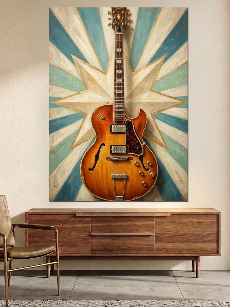 Işık Saçan Turuncu Elektro Gitar Kanvas Tablo