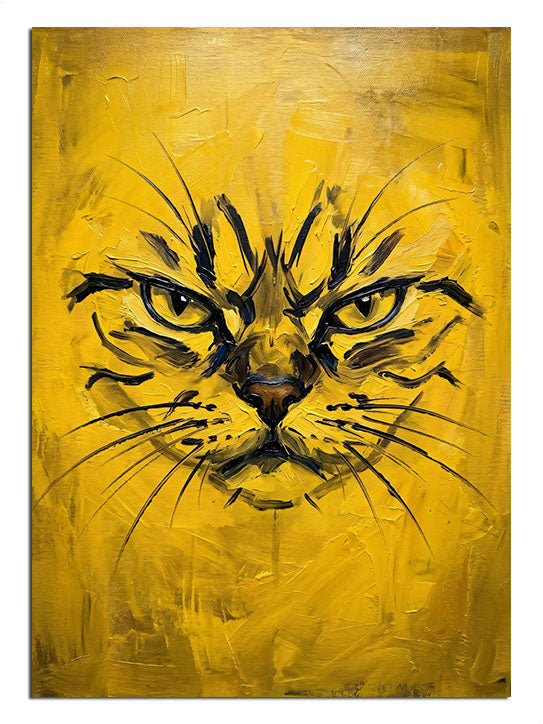 kedi illüstrasyonu, soyut sanat, sarı zemin, modern