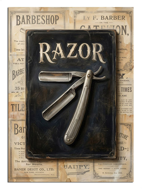 ustura, berber dekoru, razor, nostalji, tabela