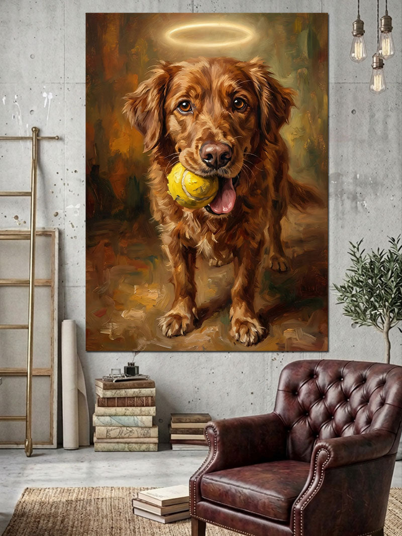 Ağzında Tenis Topu Olan Köpek Kanvas Tablo