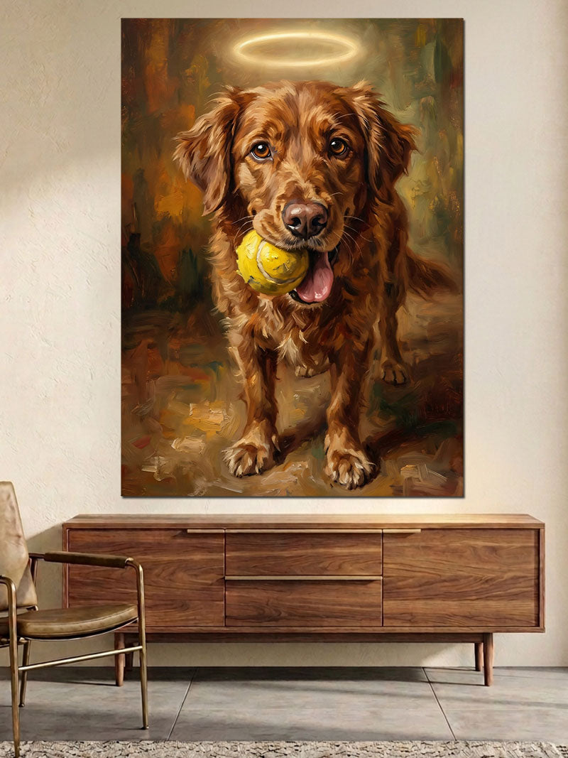 Ağzında Tenis Topu Olan Köpek Kanvas Tablo