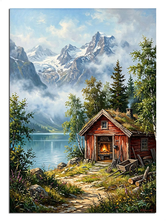 dağ evi, karlı zirveler, huzur, doğa manzarası