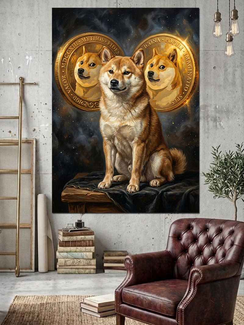 Dogecoin Logolu Karizmatik Shiba Inu Kanvas Tablo