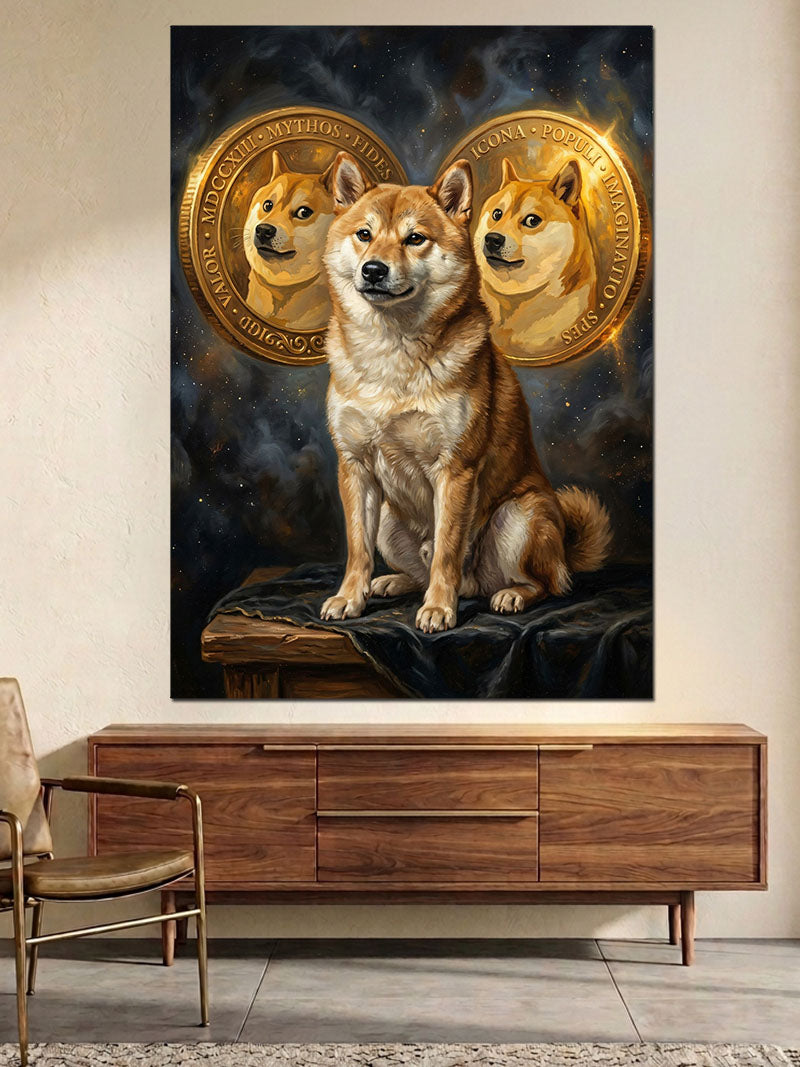 Dogecoin Logolu Karizmatik Shiba Inu Kanvas Tablo