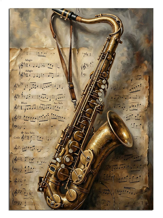 saksafon, nota kağıdı, caz müzik, enstrüman