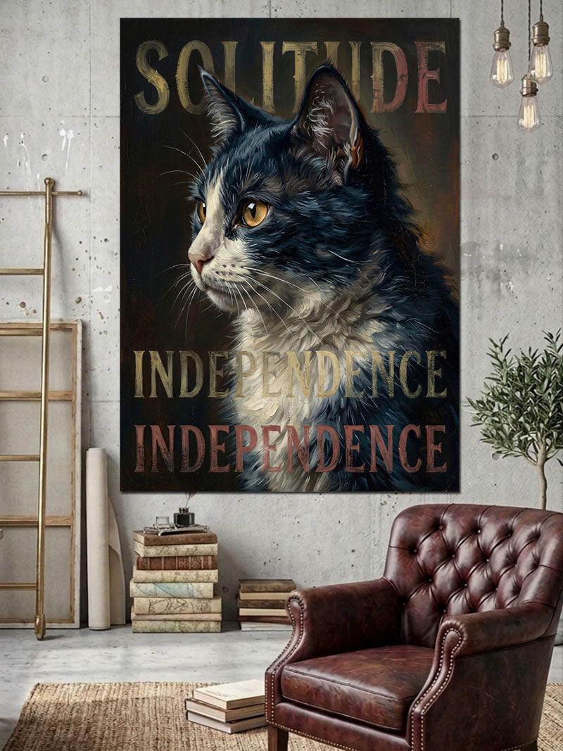 Solitude Independence Yazan Kedi Portresi Kanvas Tablo