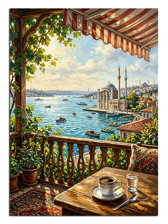 balkon manzarası, deniz, kahve, çiçekli teras