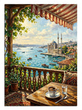balkon manzarası, deniz, kahve, çiçekli teras