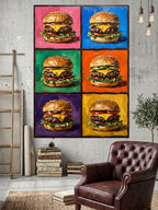 Altı Kareli Renkli Hamburger Kolajı Kanvas Tablo