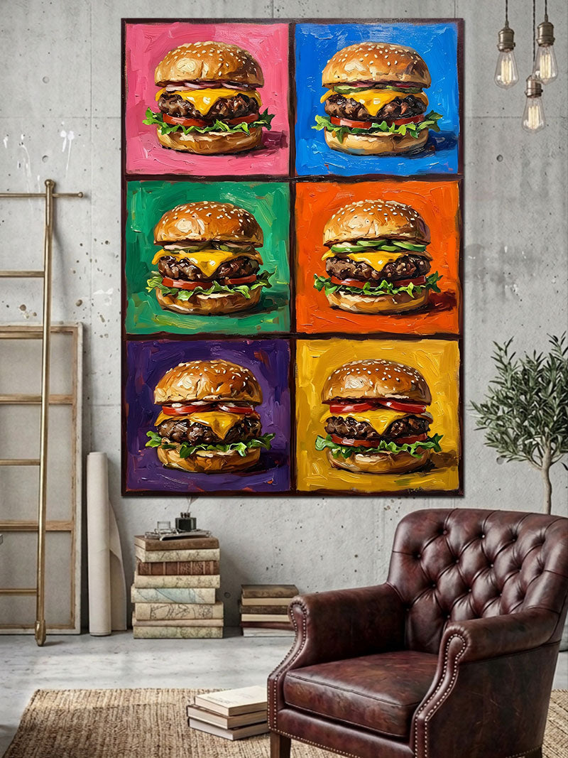 Altı Kareli Renkli Hamburger Kolajı Kanvas Tablo