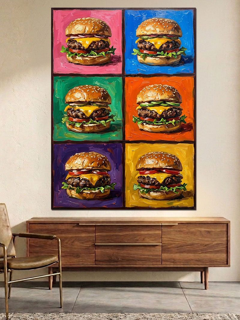 Altı Kareli Renkli Hamburger Kolajı Kanvas Tablo