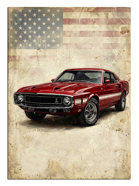 amerikan bayrağı, klasik araba, mustang, nostalji