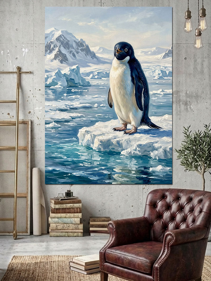 Buzul Üstünde Duran Yalnız Penguen Kanvas Tablo