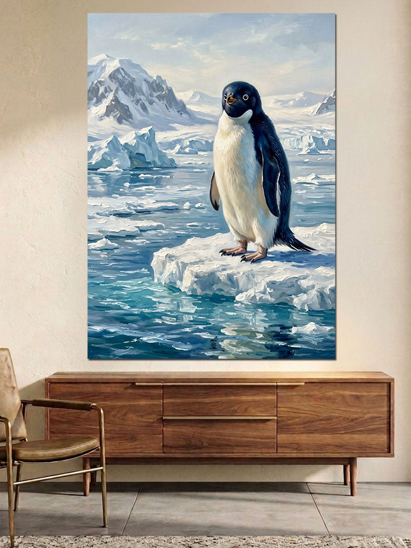 Buzul Üstünde Duran Yalnız Penguen Kanvas Tablo