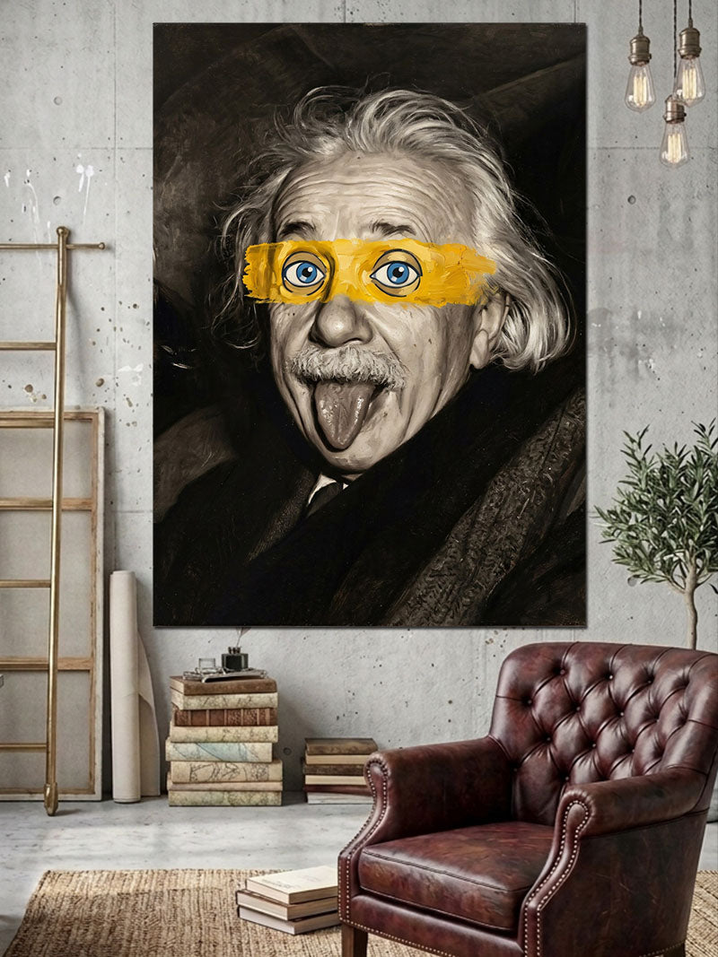 Dil Çıkaran Komik Einstein Portresi Kanvas Tablo