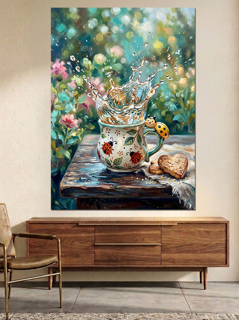 Çay Fincanından Fışkıran Renkli Çiçekler Kanvas Tablo