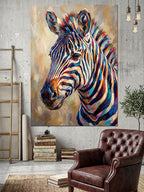 Renkli Çizgilerle Modern Zebra Portresi Kanvas Tablo