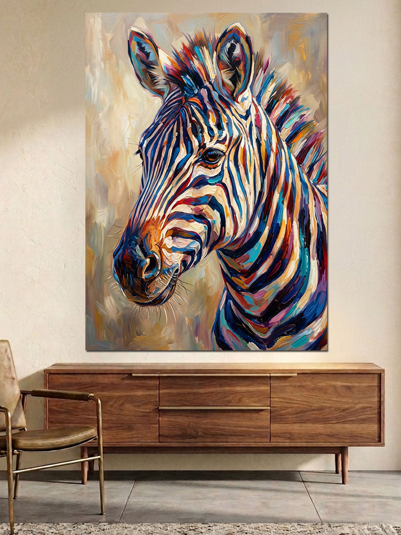 Renkli Çizgilerle Modern Zebra Portresi Kanvas Tablo
